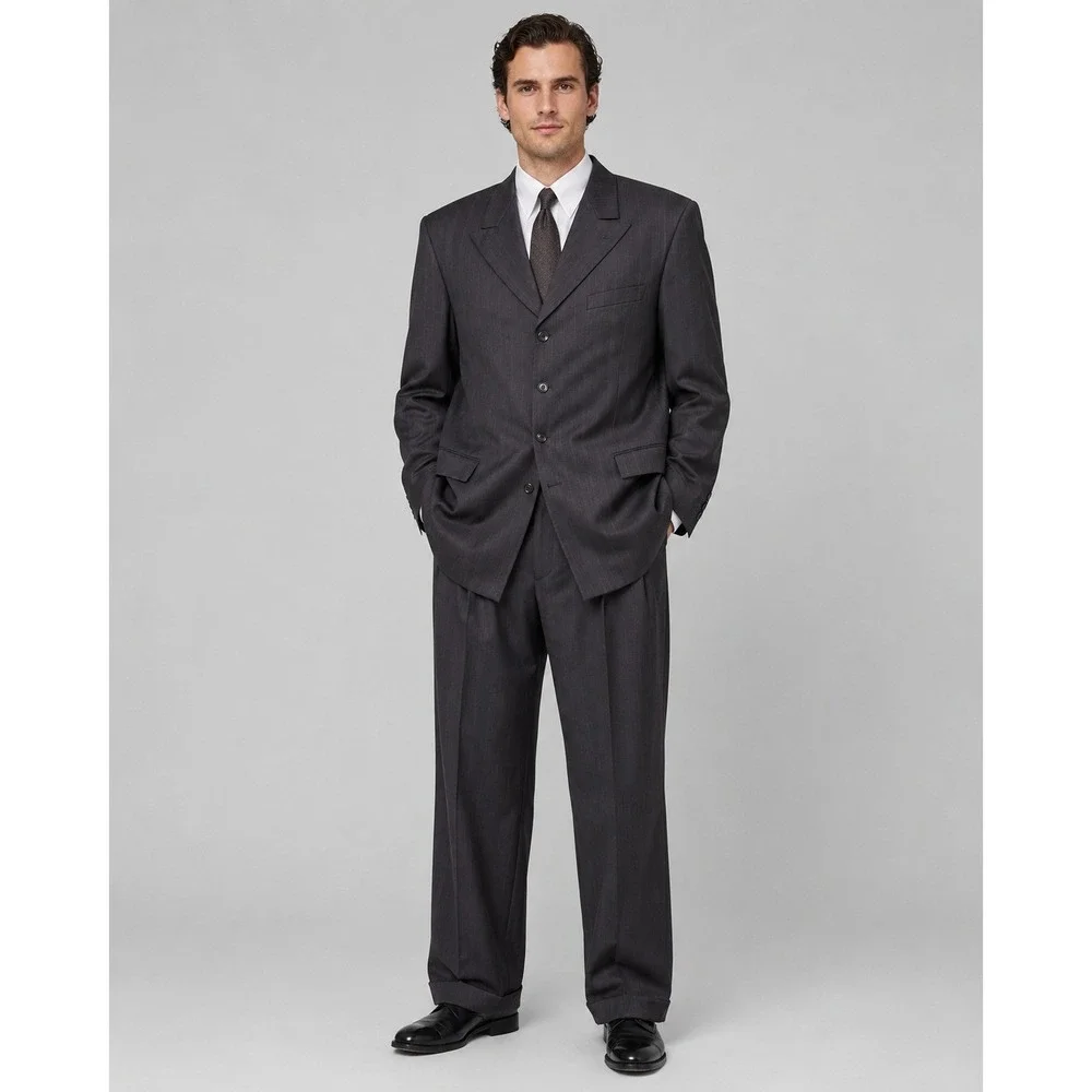 Steve Harvey Collection Mens 48L Suit Super 120s Wool Pinstripe 4 Button 42x30